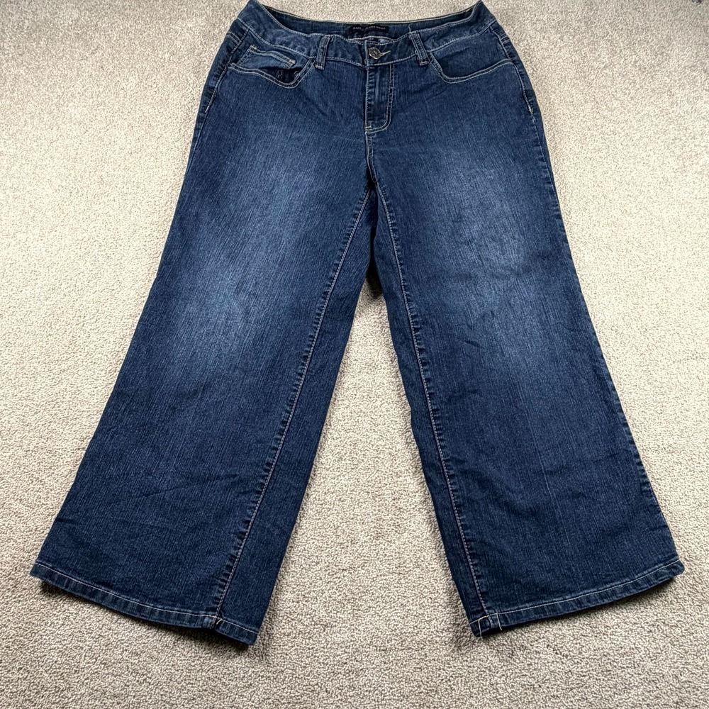 Traffic Jeans Womens 14W Plus Blue Denim Medium Wash Stretch Mid Rise Wide Leg